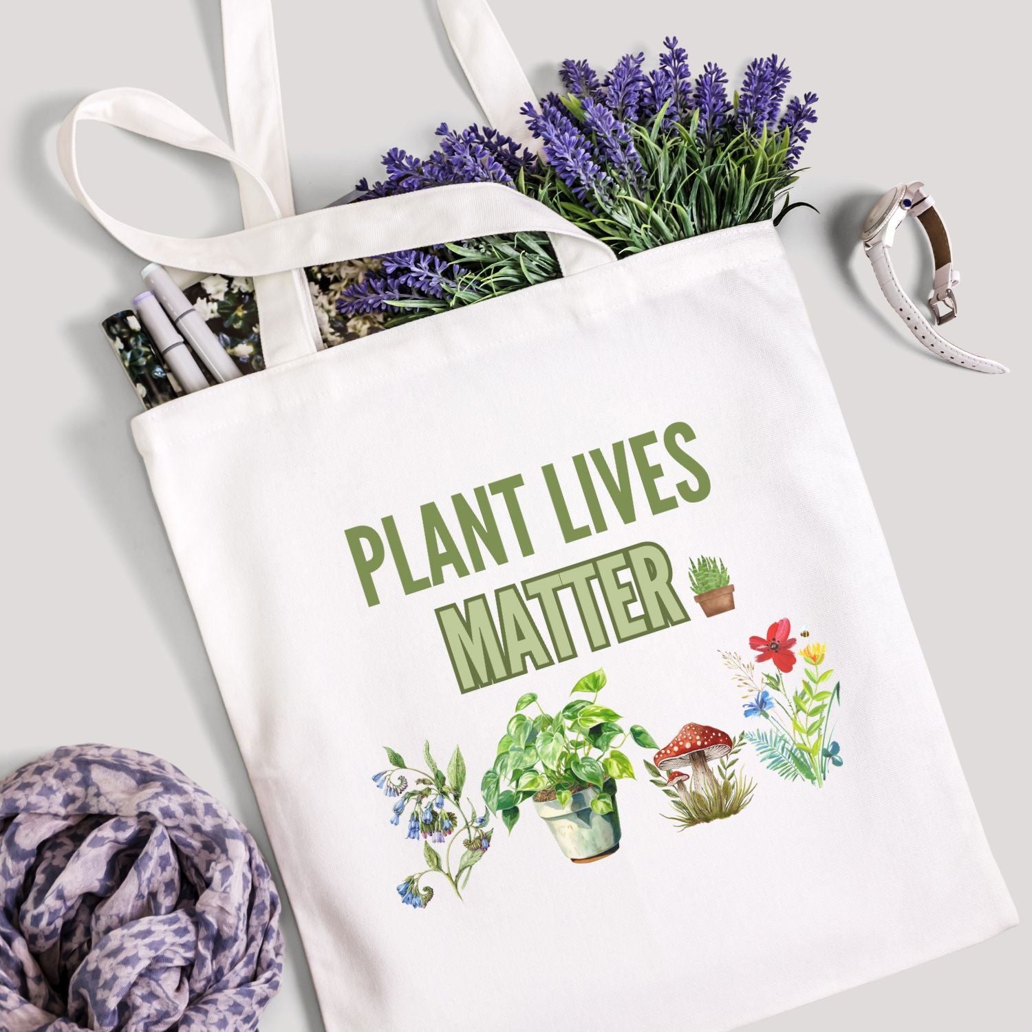 Plant Lady Tote Bag - "Plant Lives Matter" Bags Printify
