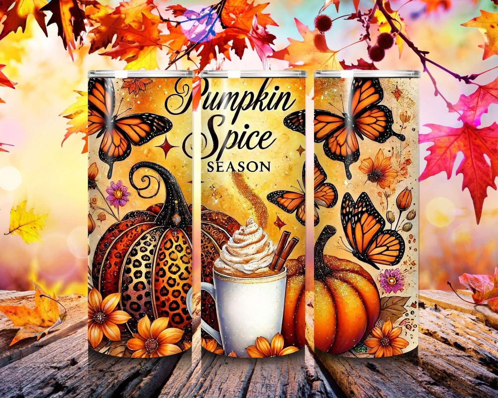 Stainless Steel Tumbler - Autumn Pumpkin Spice Latte Design Mug Printify