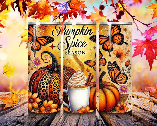 Stainless Steel Tumbler - Autumn Pumpkin Spice Latte Design Mug Printify
