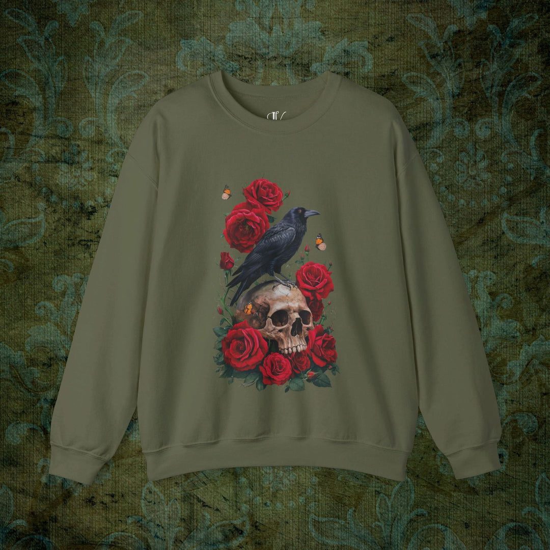 Raven's Requiem: Gothic Sweatshirt Sweatshirt Printify S Military Green