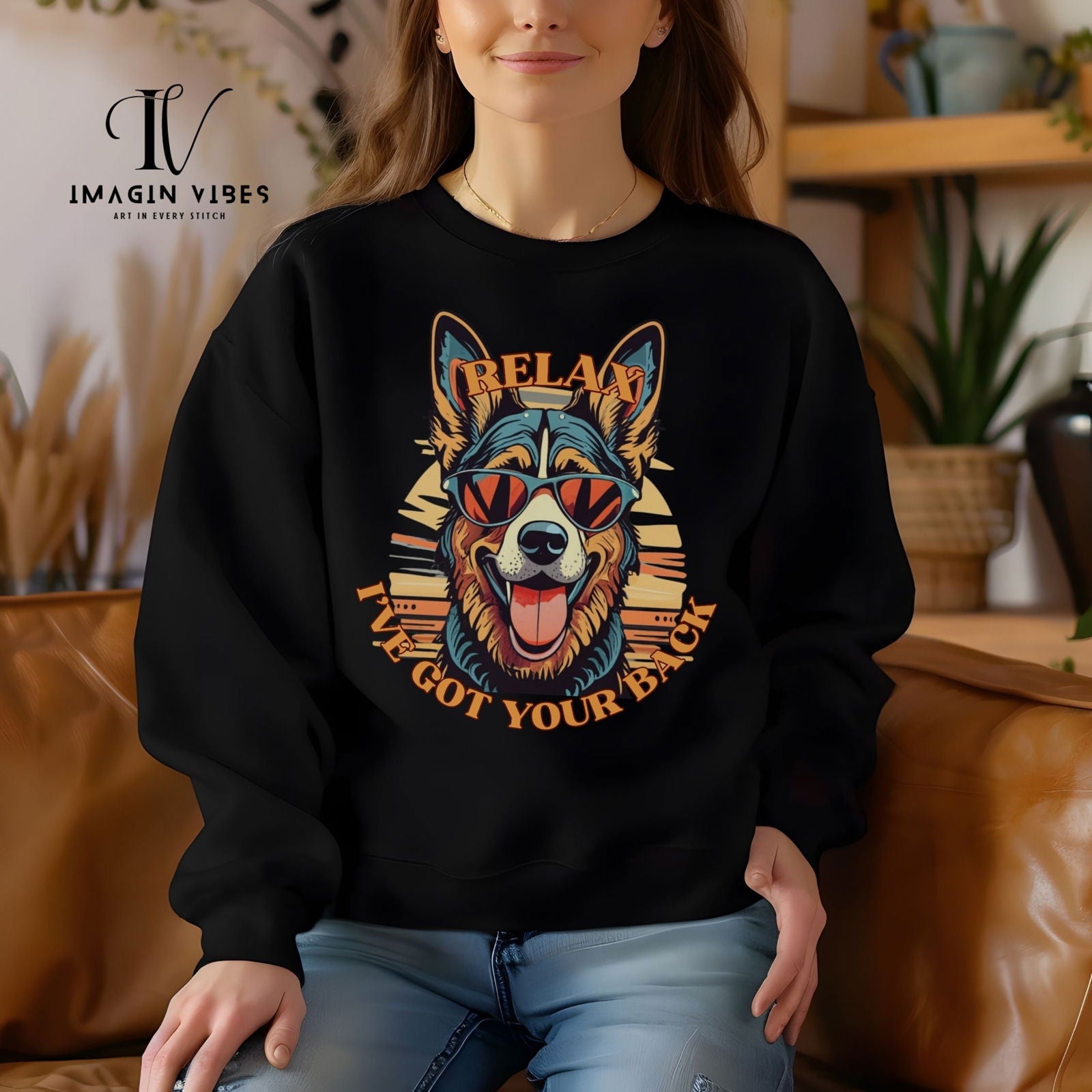 Relax, I've Got Your Back: Retro German Shepherd Mom Sweatshirt - Imagin Vibes - 