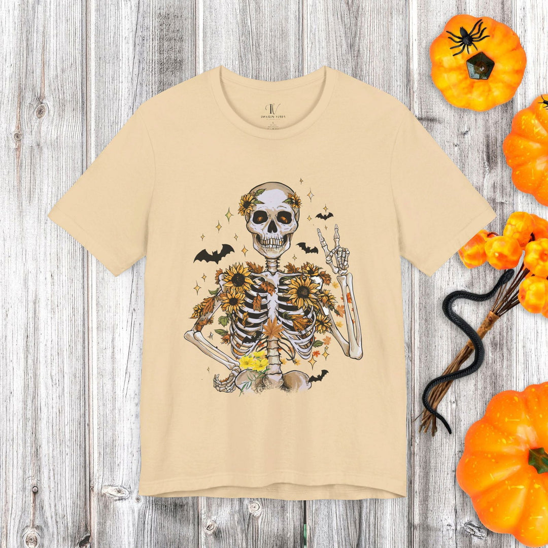 Retro Fall Skeleton: Spooky Halloween T-Shirt - Imagin Vibes - 