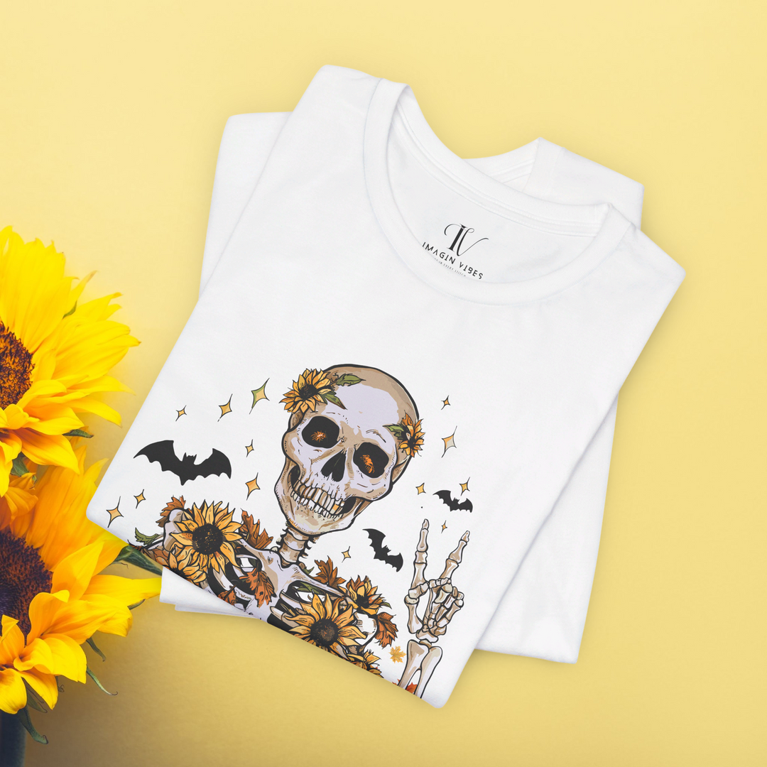 Retro Fall Skeleton: Spooky Halloween T-Shirt - Imagin Vibes - 