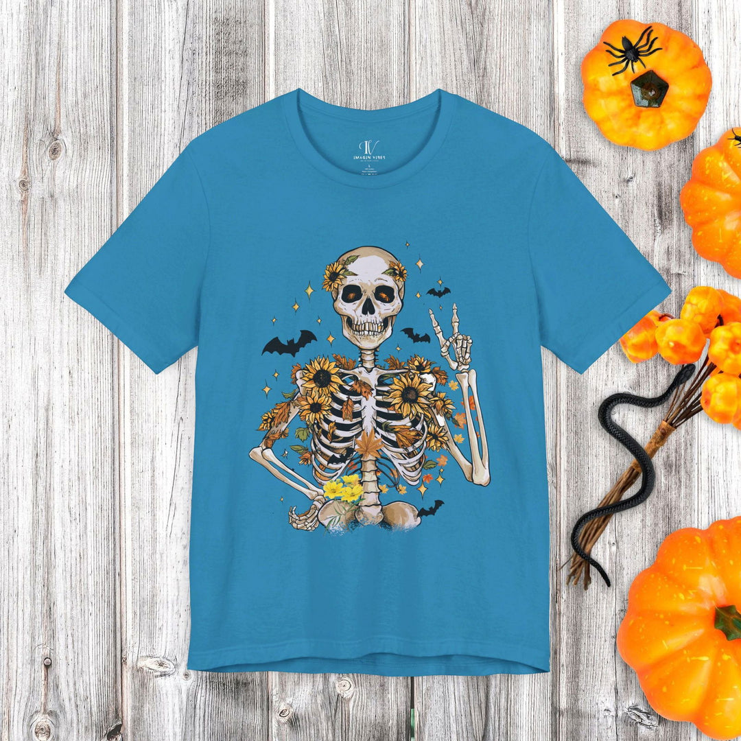 Retro Fall Skeleton: Spooky Halloween T-Shirt - Imagin Vibes - 