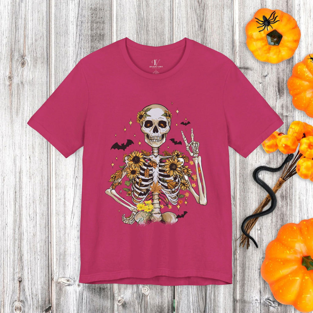 Retro Fall Skeleton: Spooky Halloween T-Shirt - Imagin Vibes - 