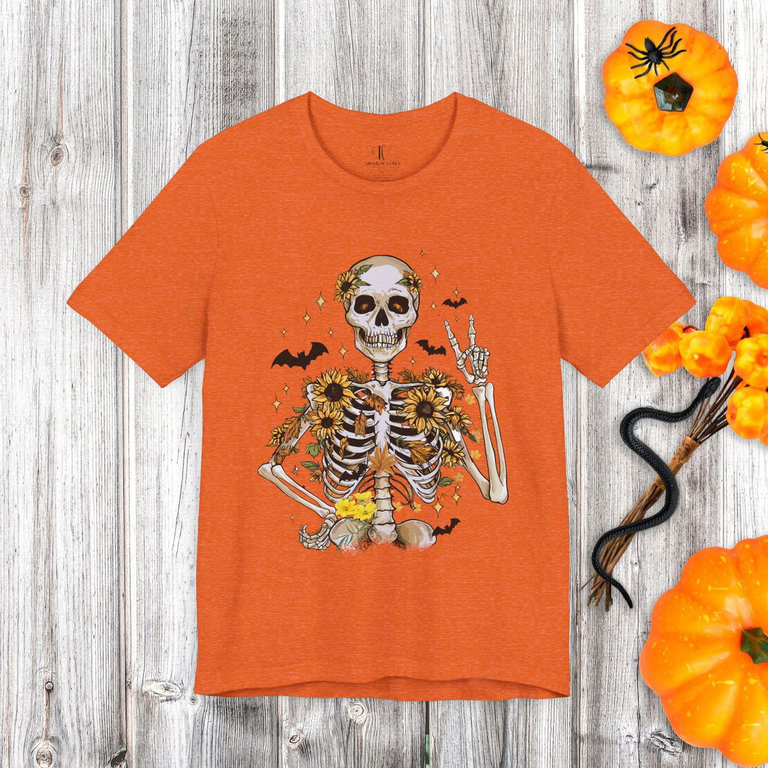 Retro Fall Skeleton: Spooky Halloween T-Shirt - Imagin Vibes - 