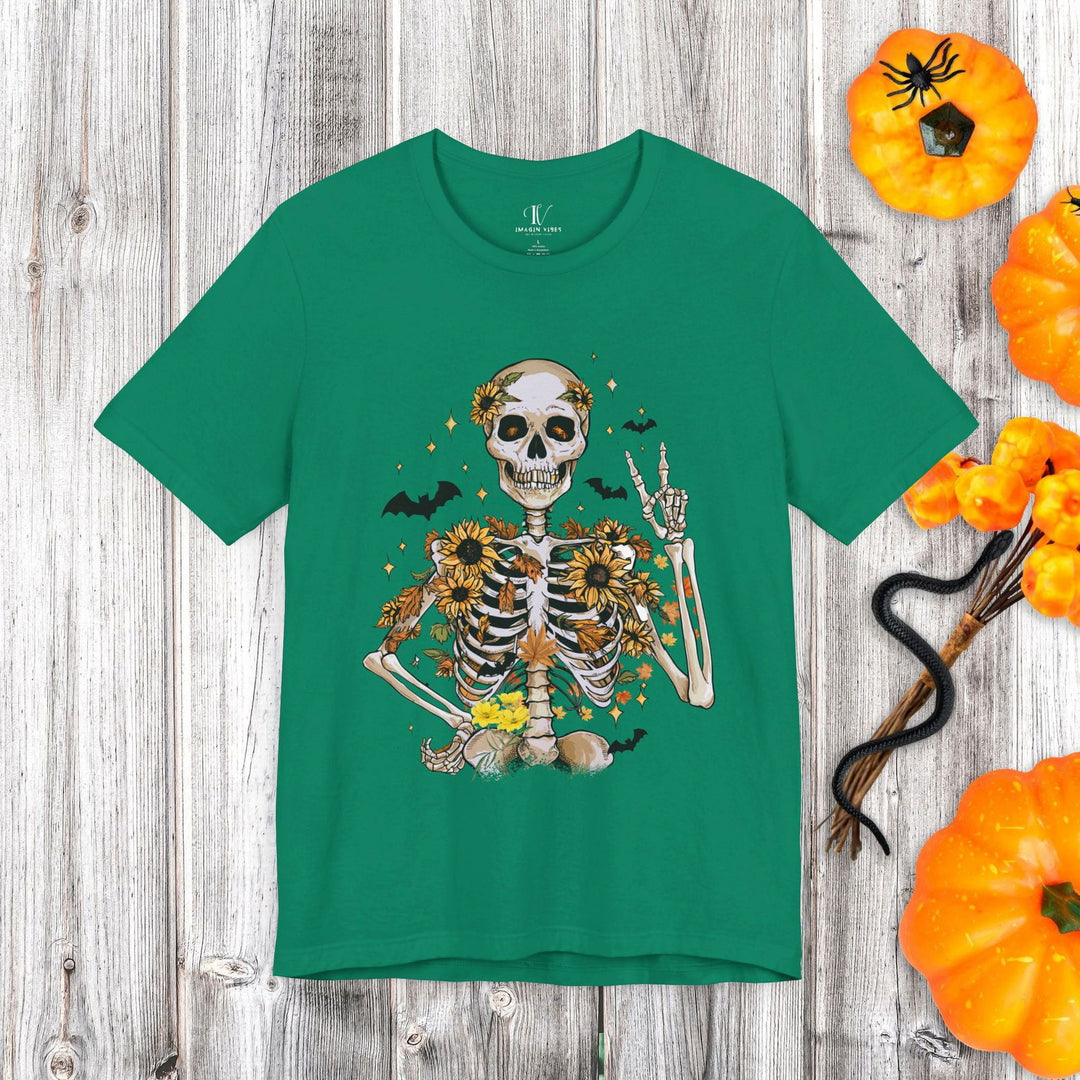 Retro Fall Skeleton: Spooky Halloween T-Shirt - Imagin Vibes - 