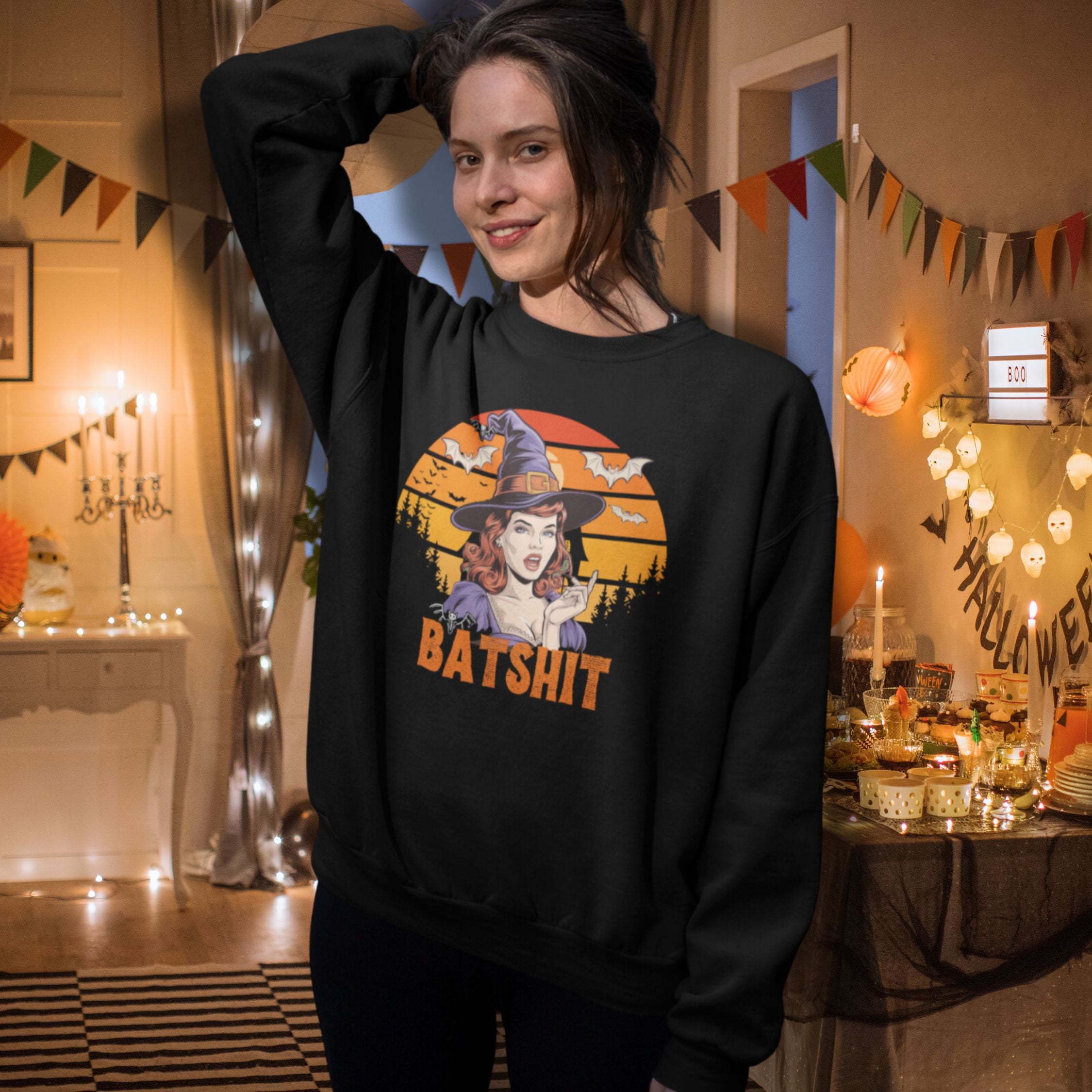 Vintage Halloween Crewneck Sweatshirt - The Moon is Full, Night is Dark
