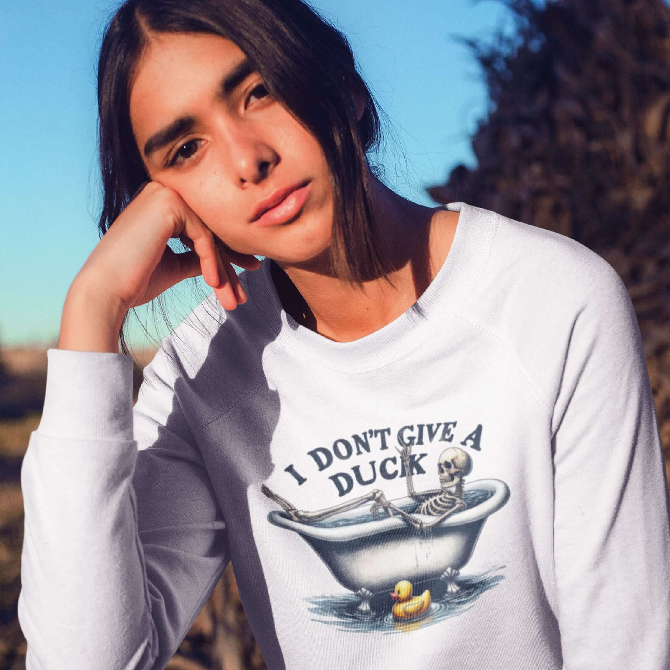 Skeleton Duck Sweatshirt - 'I Don't Give a Duck' Sweatshirt Printify