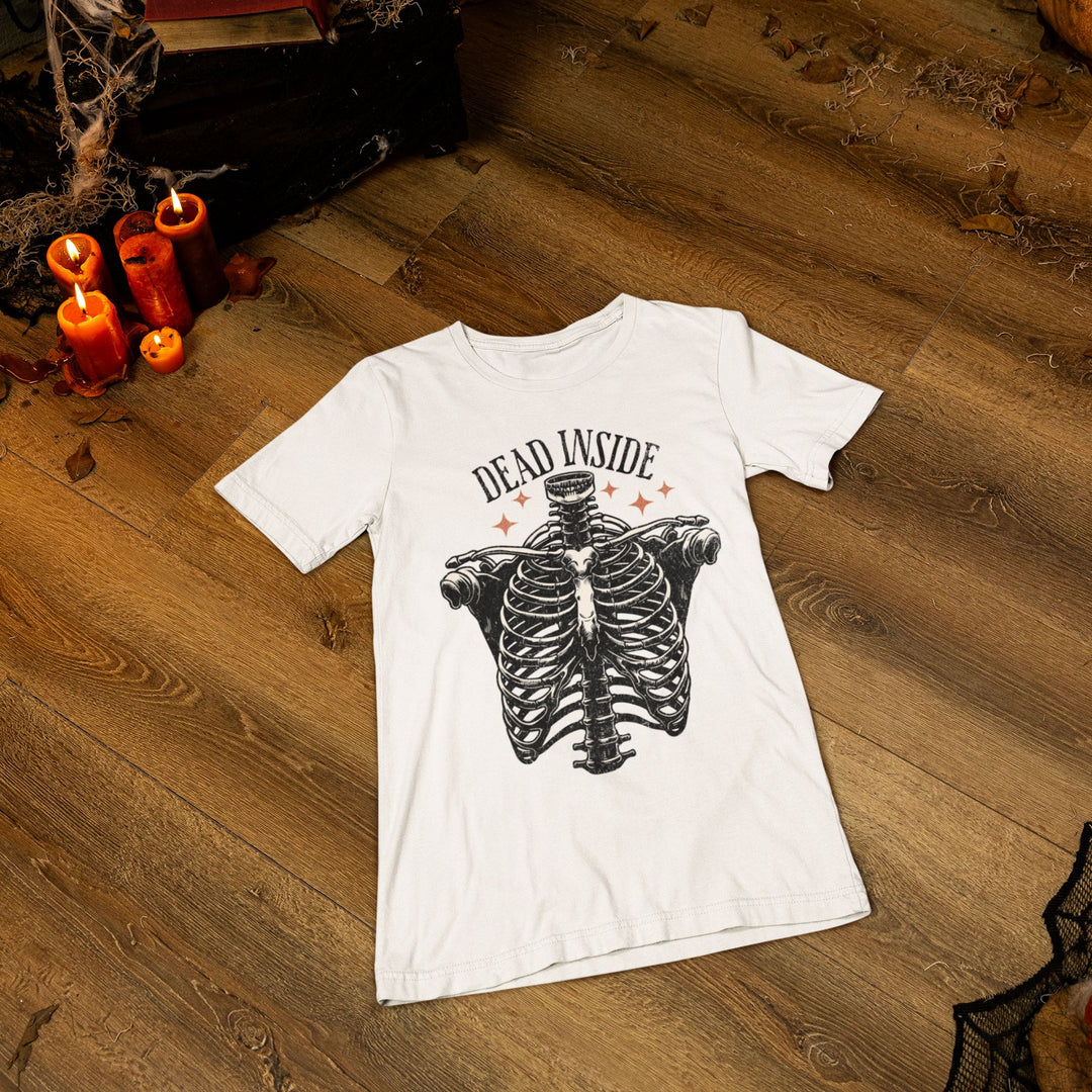 Skeleton Tee with Dead Inside Phrase
