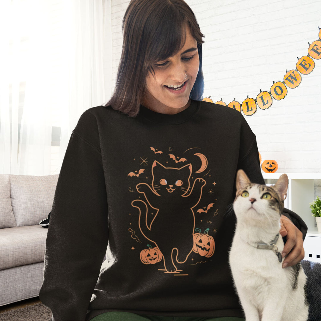 Spooky Cat & Pumpkins Halloween Sweatshirt