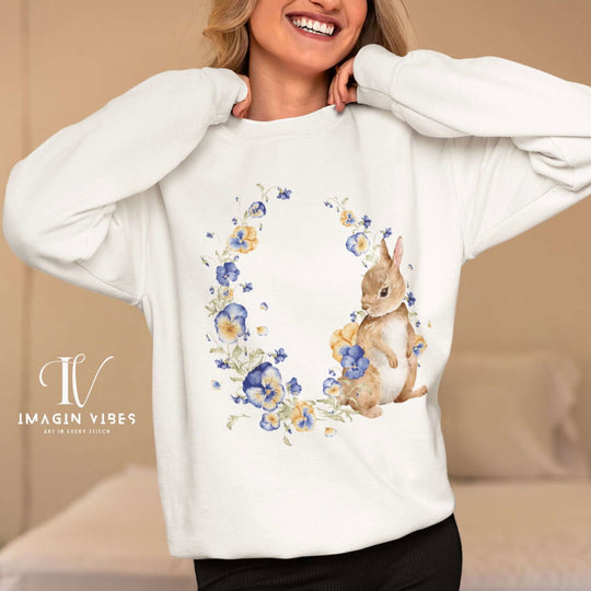 Spring Vibes: Floral Bunny Sweatshirt - Imagin Vibes - 