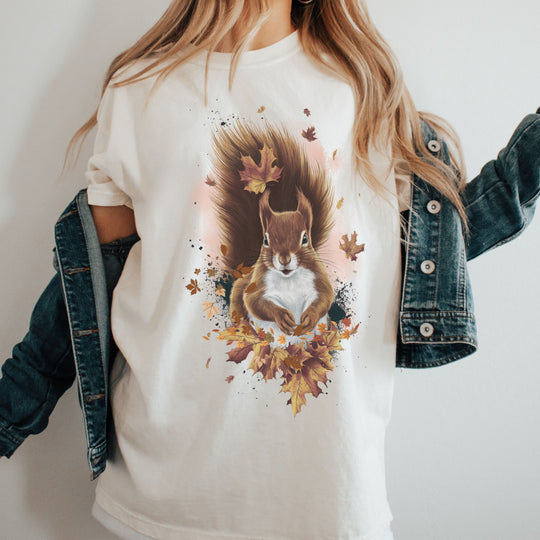 Squirrel and Autumn Leaves Fall T-Shirt