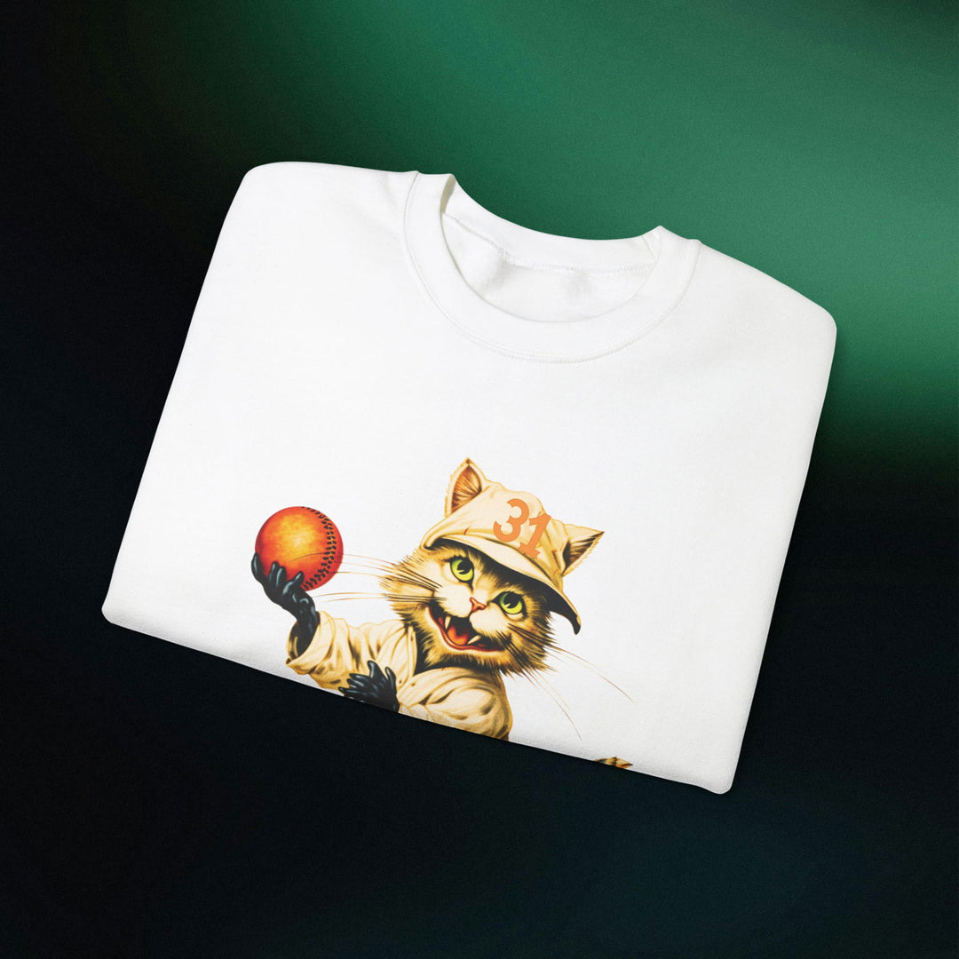 Strike Out Spooktacular Style: Cat Baseball Halloween Sweatshirt Sweatshirt Printify
