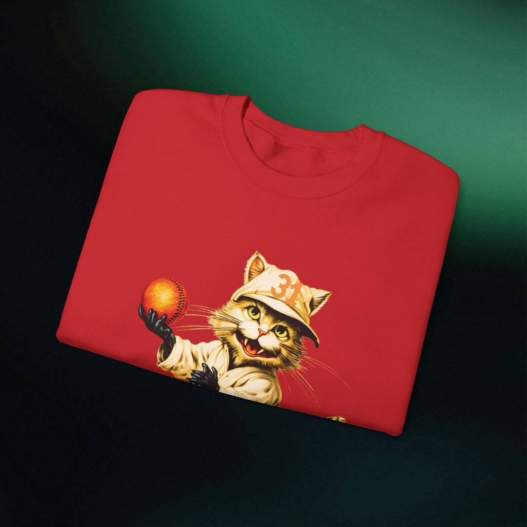 Strike Out Spooktacular Style: Cat Baseball Halloween Sweatshirt Sweatshirt Printify