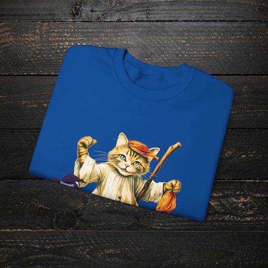 Strike Out Spooktacular Style: Cat Baseball Halloween Sweatshirt Sweatshirt Printify