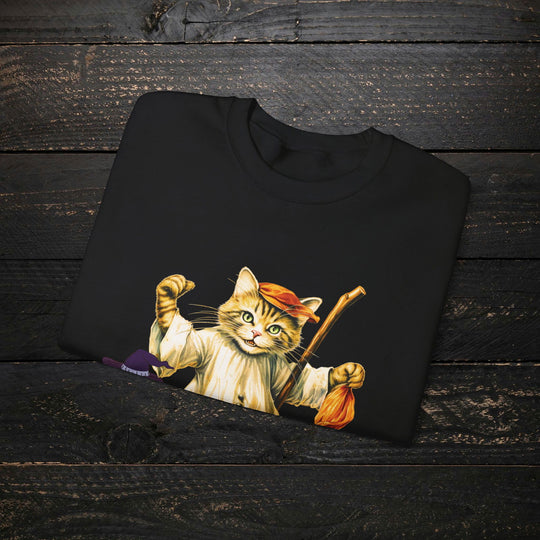 Strike Out Spooktacular Style: Cat Baseball Halloween Sweatshirt Sweatshirt Printify