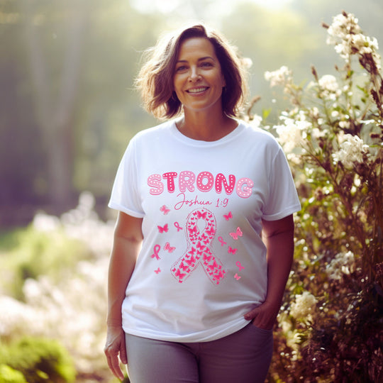 Strong Joshua 1-9 Breast Cancer T-Shirt