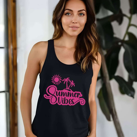 Racerback Tank Summer Vibes Women's Ideal Tank Top Printify S Solid Black