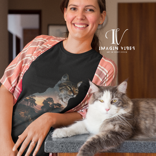 Sunrise Savanna Cat: Wildlife Tee in Vibrant Colors - Imagin Vibes - 