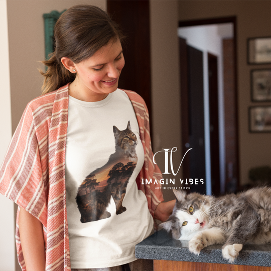 Sunrise Savanna Cat: Wildlife Tee in Vibrant Colors - Imagin Vibes - 