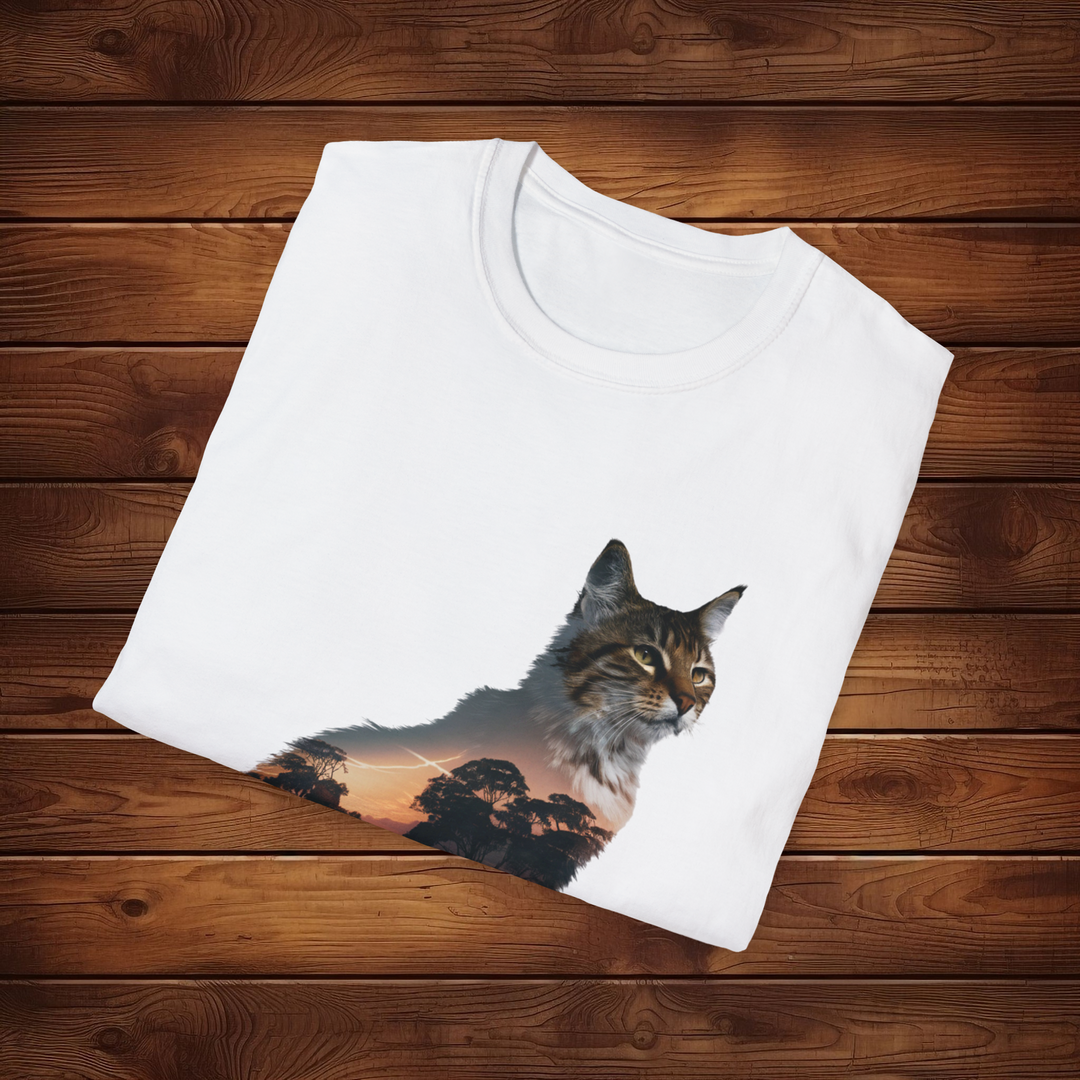 Sunrise Savanna Cat: Wildlife Tee in Vibrant Colors - Imagin Vibes - 