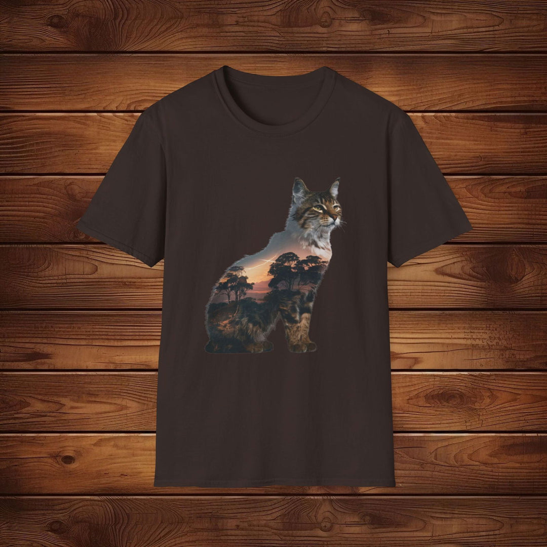 Sunrise Savanna Cat: Wildlife Tee in Vibrant Colors - Imagin Vibes - 