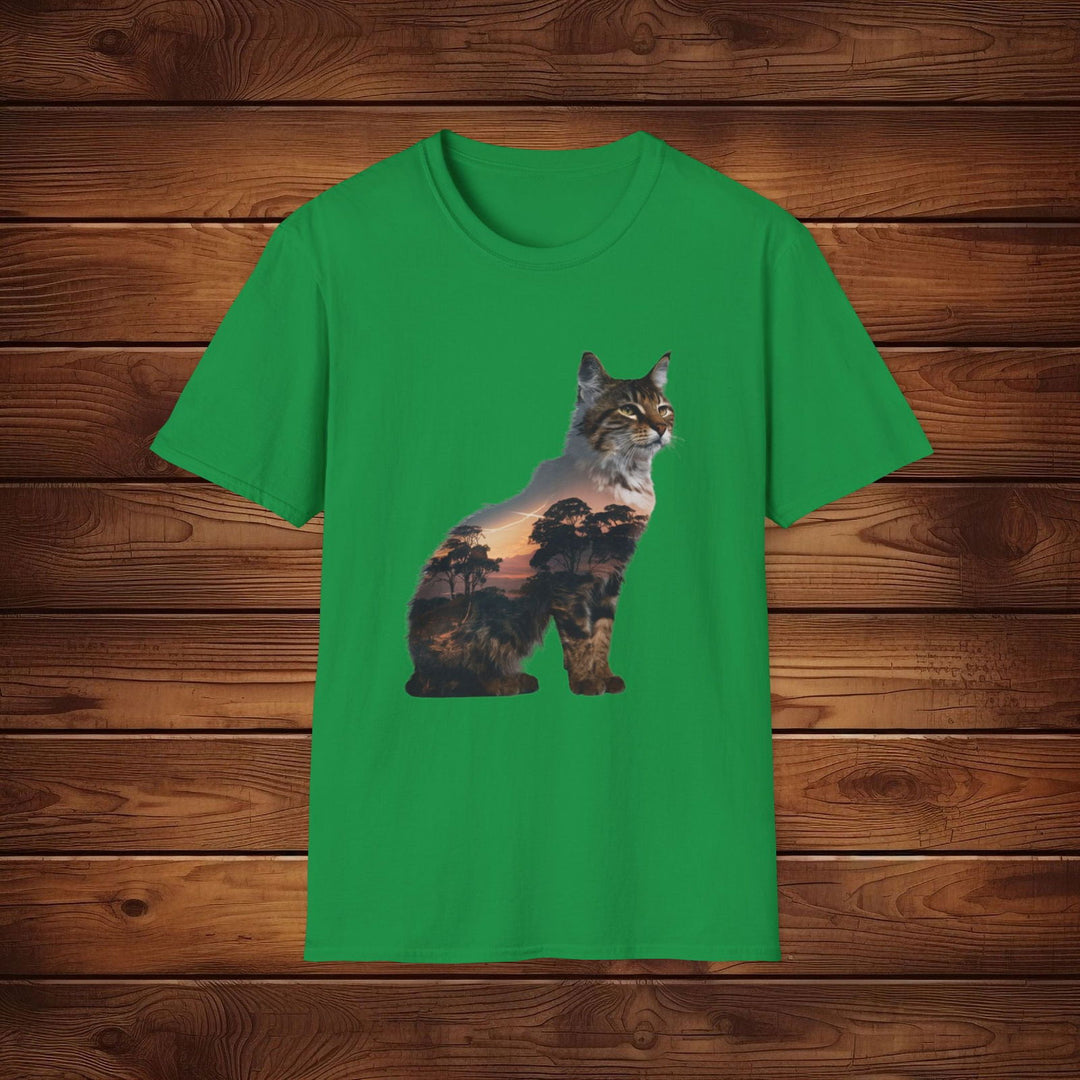 Sunrise Savanna Cat: Wildlife Tee in Vibrant Colors - Imagin Vibes - 