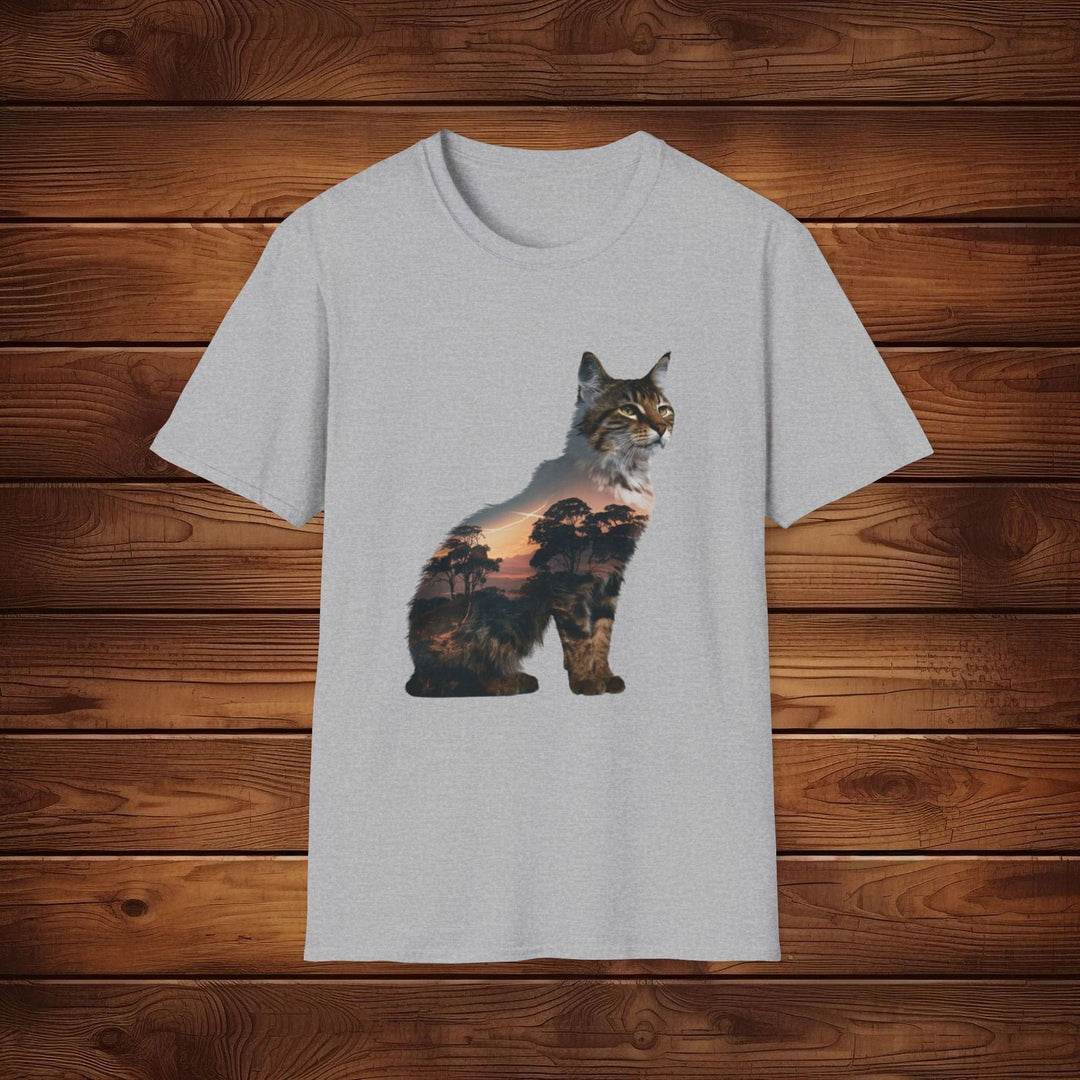 Sunrise Savanna Cat: Wildlife Tee in Vibrant Colors - Imagin Vibes - 