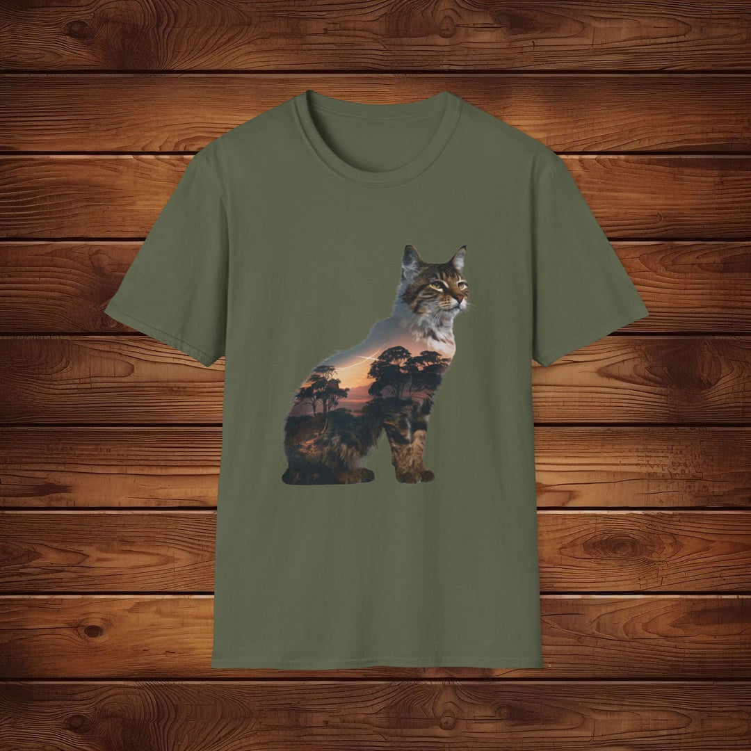 Sunrise Savanna Cat: Wildlife Tee in Vibrant Colors - Imagin Vibes - 