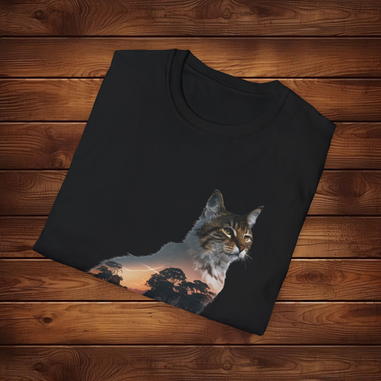 Sunrise Savanna Cat: Wildlife Tee in Vibrant Colors - Imagin Vibes - 