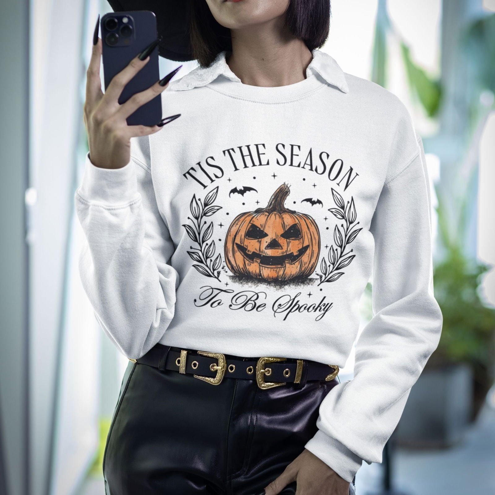 Tis the Season to Be Spooky: Pumpkin Halloween Sweatshirt Sweatshirt Printify