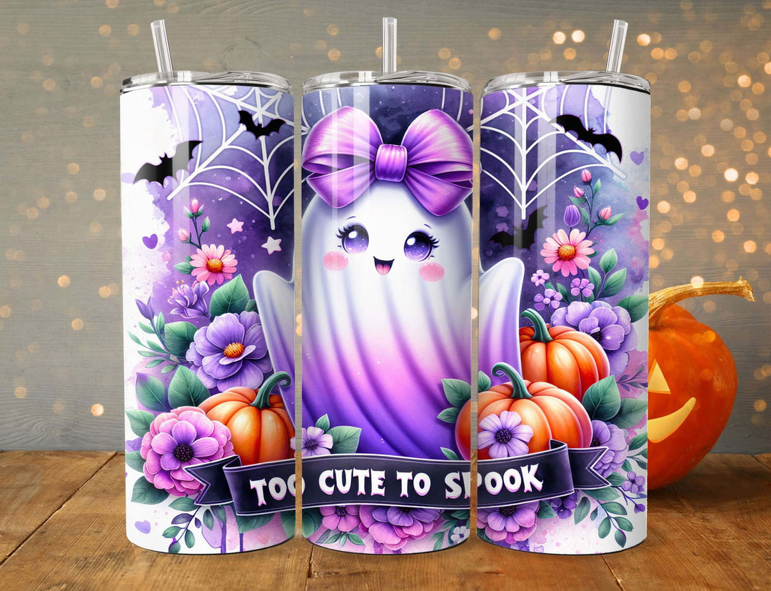 Too Cute to Spook: Adorable Ghost Halloween Tumbler Mug Printify