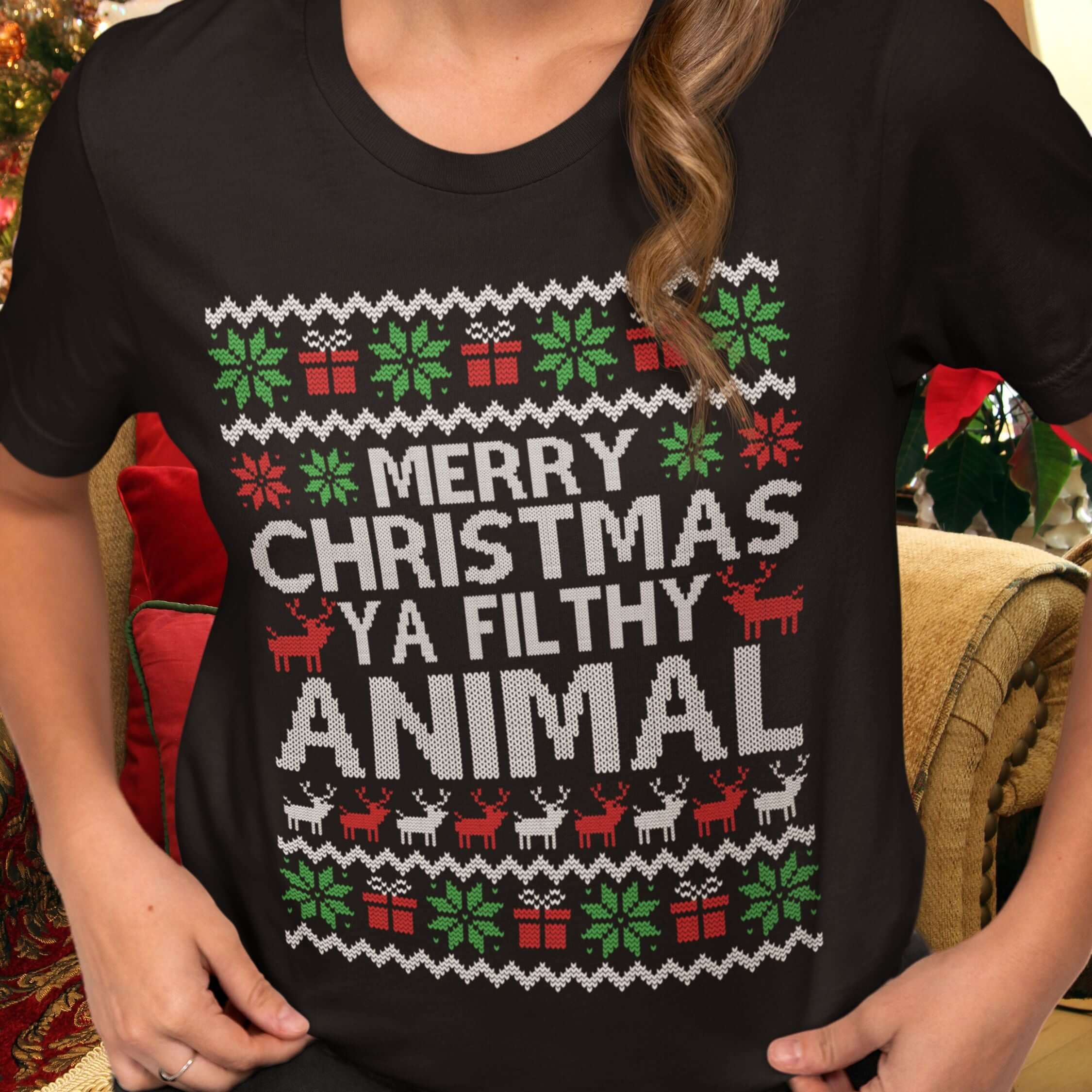 Vintage Christmas Tee - Merry Christmas Ya Filthy Animal T-Shirt Printify