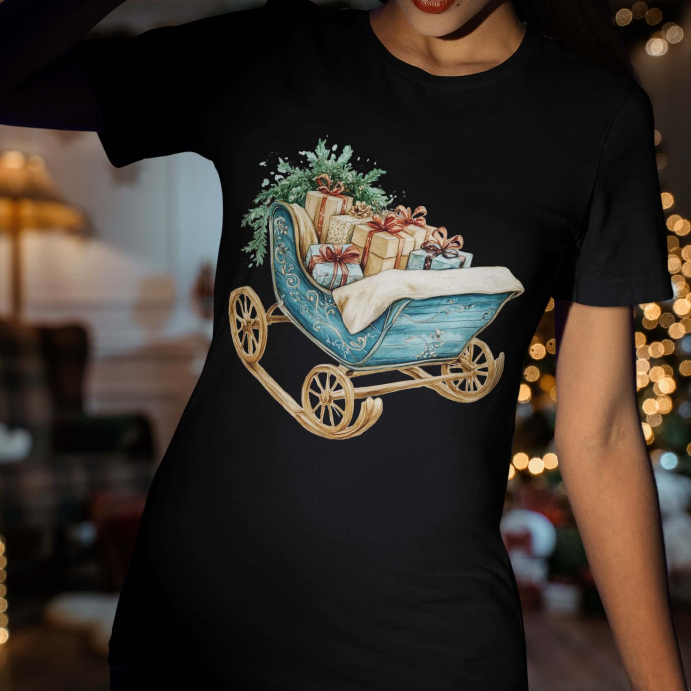 Christmas Sleigh Tee - Vintage Festive Holiday Shirt T-Shirt Printify