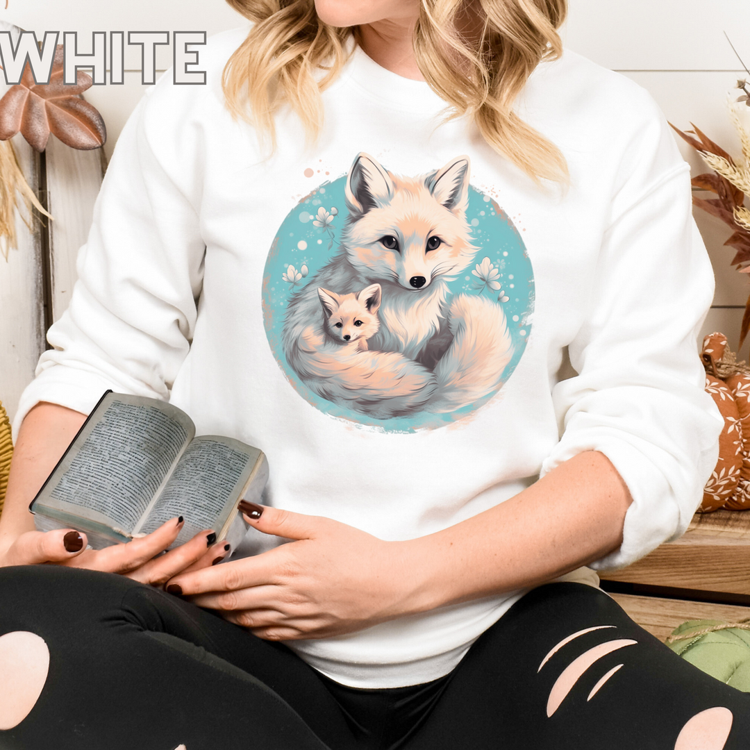 Vintage Forest Witch Aesthetic Sweatshirt - Cozy Fox Cottagecore Sweater with Mommy and Baby Fox Design - Imagin Vibes - 