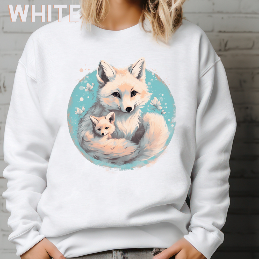 Vintage Forest Witch Aesthetic Sweatshirt - Cozy Fox Cottagecore Sweater with Mommy and Baby Fox Design - Imagin Vibes - 