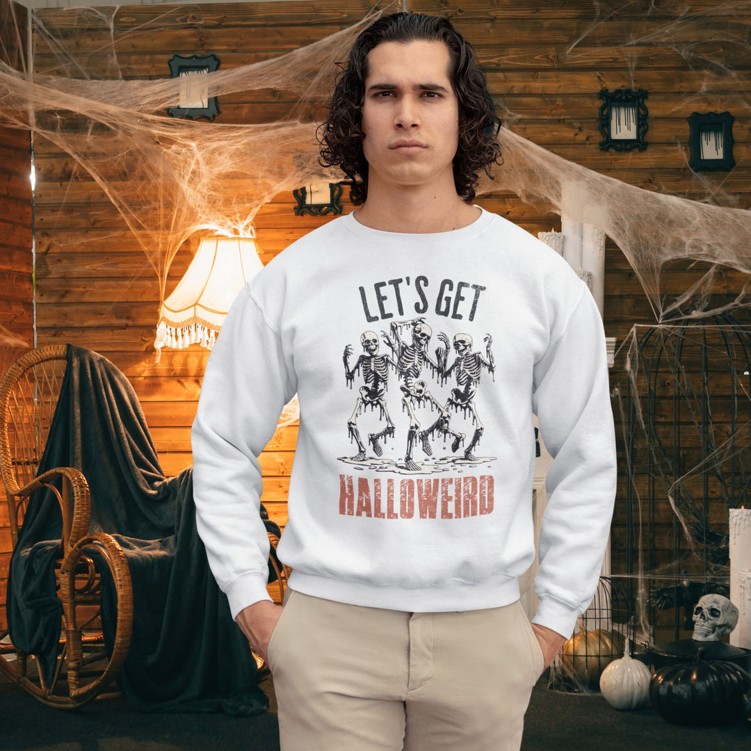 Vintage Spooky Skeleton Unisex Sweatshirt - Let's Get Halloweird Sweatshirt Printify L White