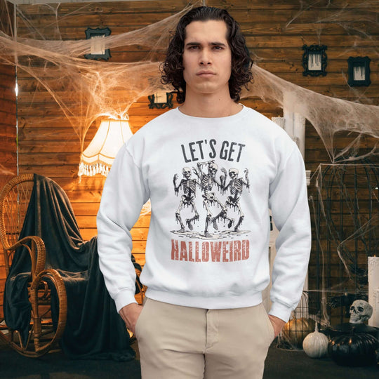 Vintage Spooky Skeleton Unisex Sweatshirt - Let's Get Halloweird Sweatshirt Printify L White