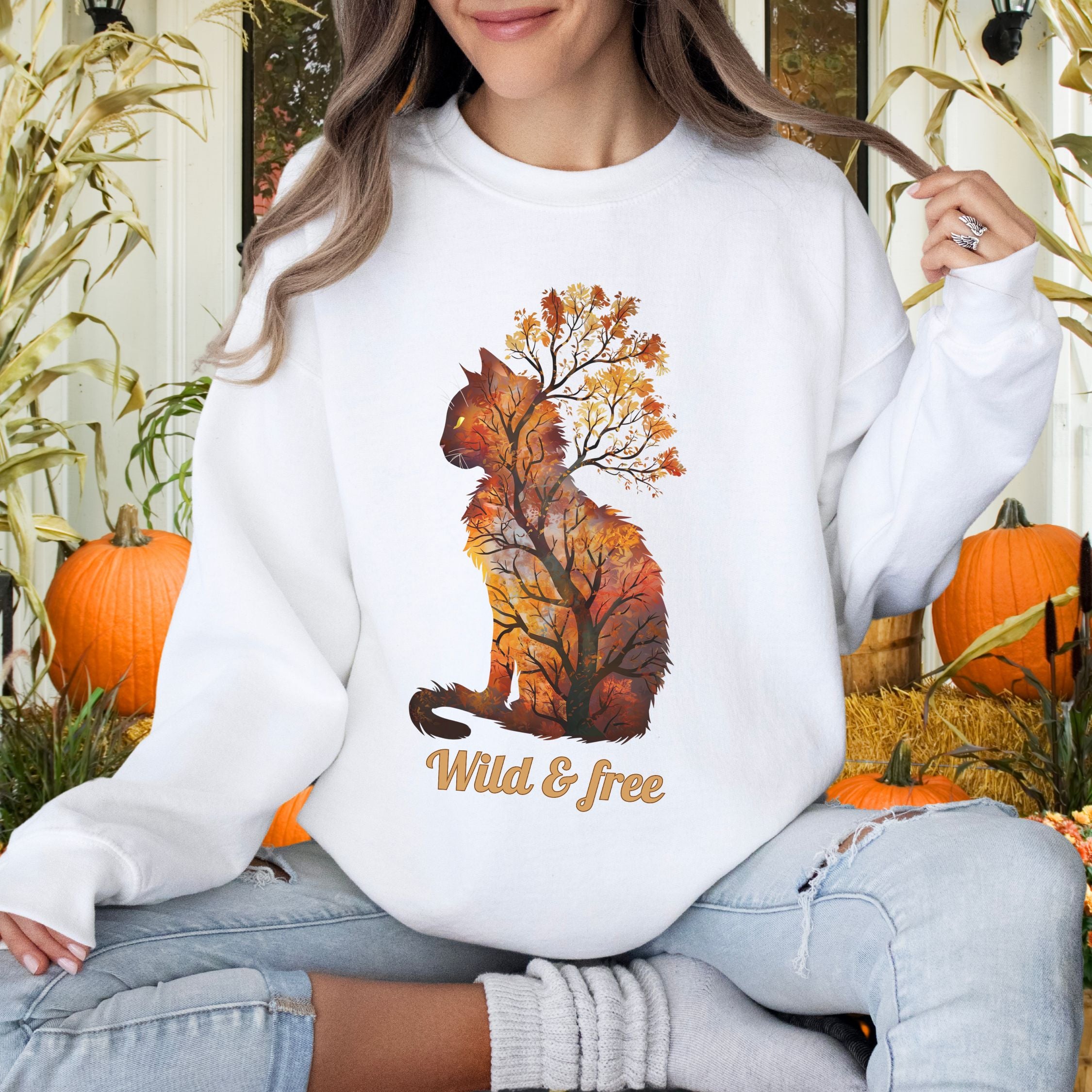 Wild & Free: Feline Fall Sweatshirt Sweatshirt Printify