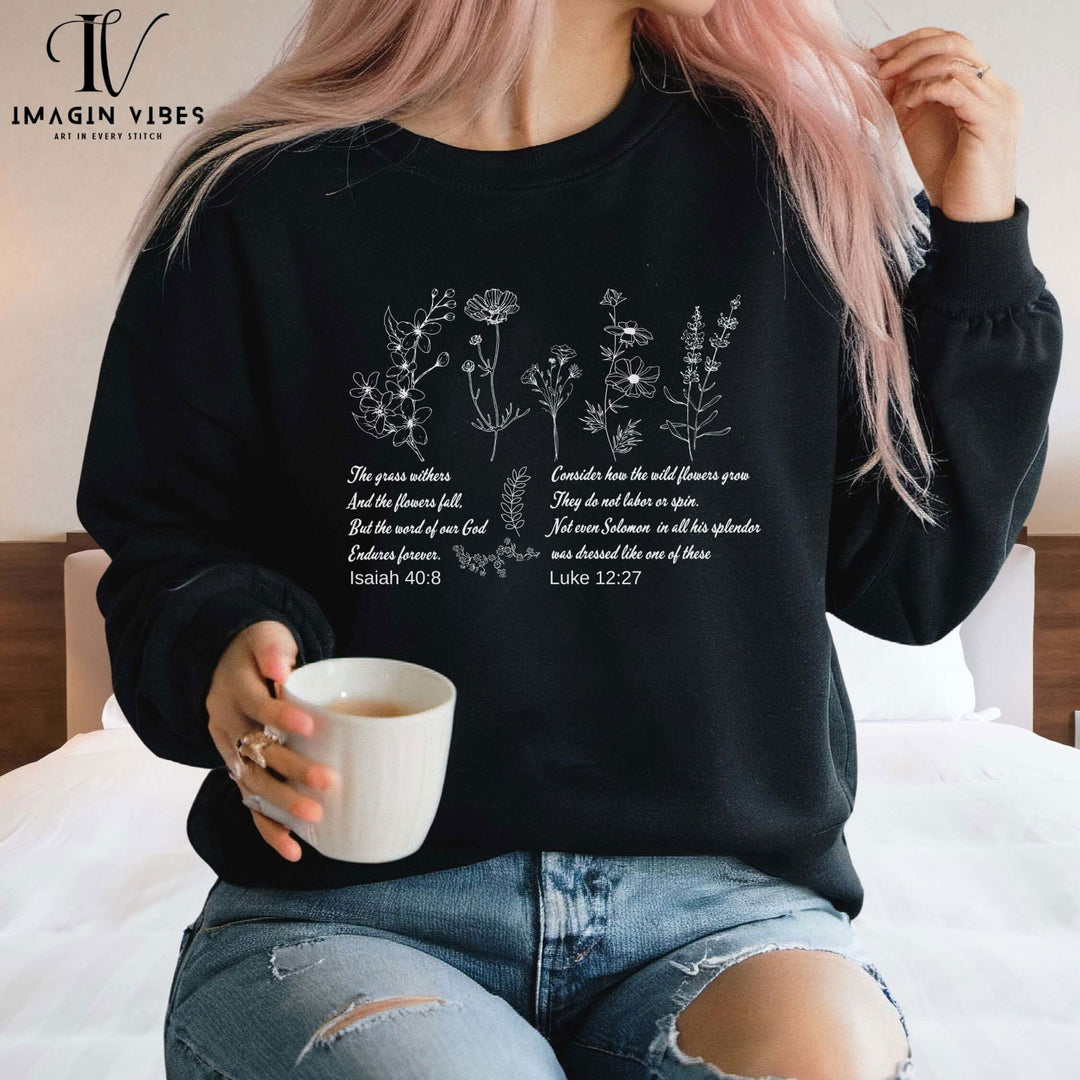 Wildflower Bible Verse Sweatshirt: Faith-Based Spring Top - Imagin Vibes - 