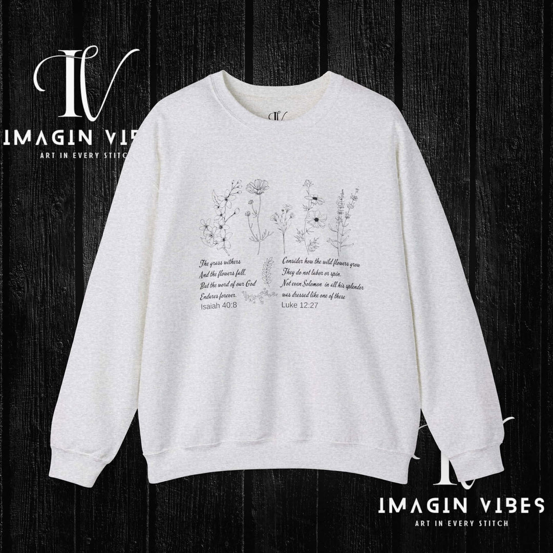 Wildflower Bible Verse Sweatshirt: Faith-Based Spring Top Sweatshirt Printify S Ash