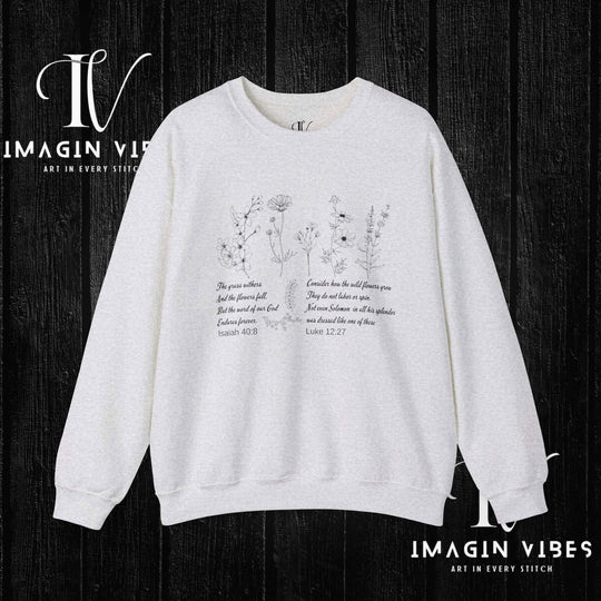 Wildflower Bible Verse Sweatshirt: Faith-Based Spring Top Sweatshirt Printify S Ash