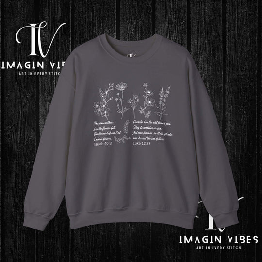 Wildflower Bible Verse Sweatshirt: Faith-Based Spring Top Sweatshirt Printify S Charcoal