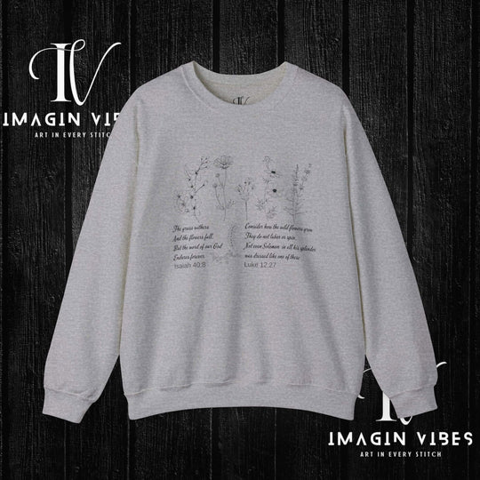 Wildflower Bible Verse Sweatshirt: Faith-Based Spring Top Sweatshirt Printify S Sport Grey
