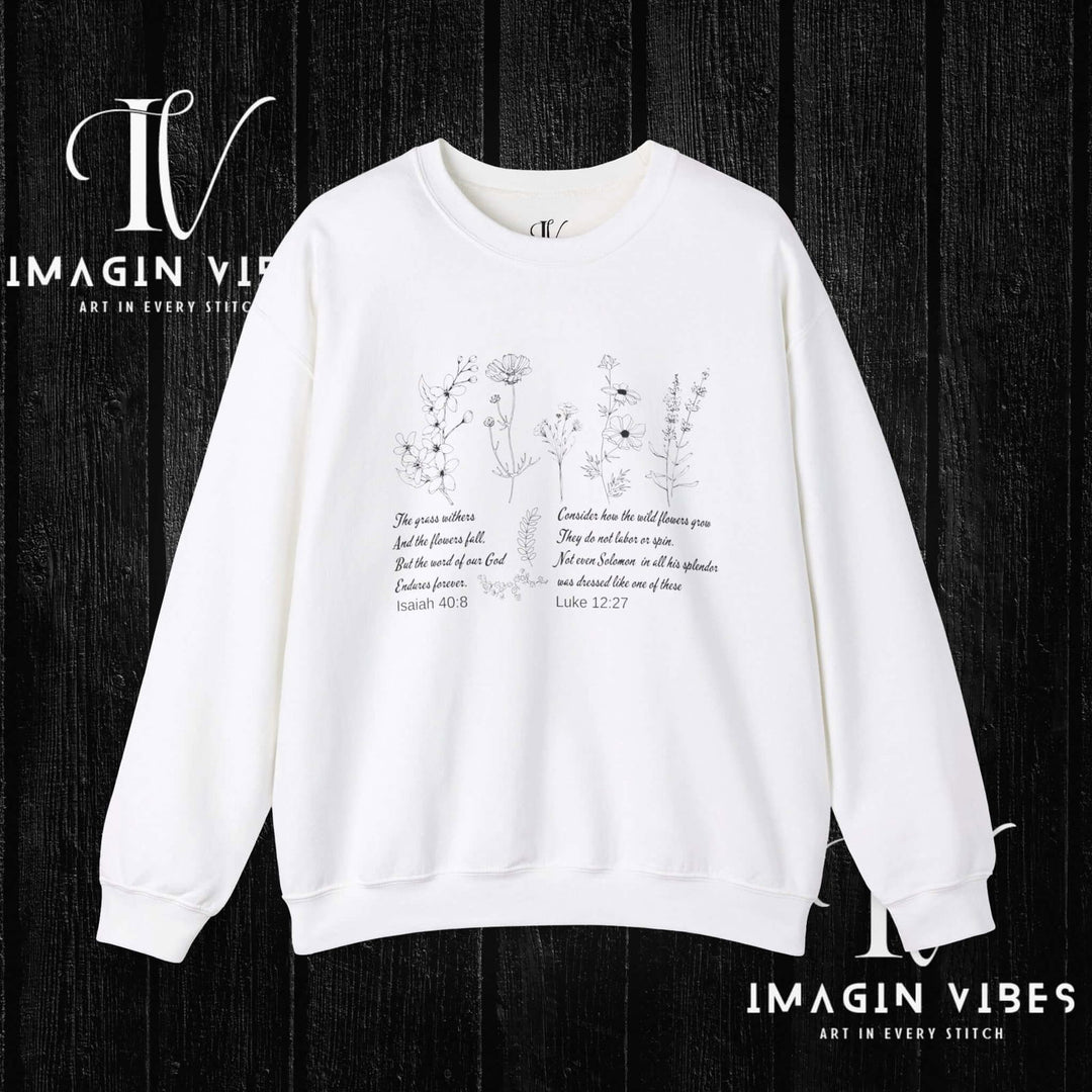 Wildflower Bible Verse Sweatshirt: Faith-Based Spring Top Sweatshirt Printify S White