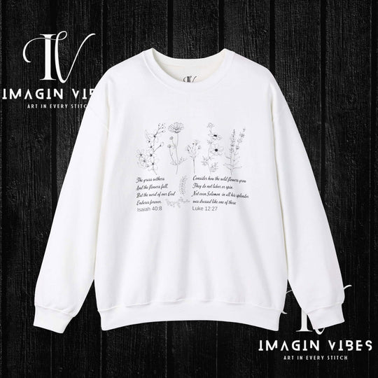 Wildflower Bible Verse Sweatshirt: Faith-Based Spring Top Sweatshirt Printify S White