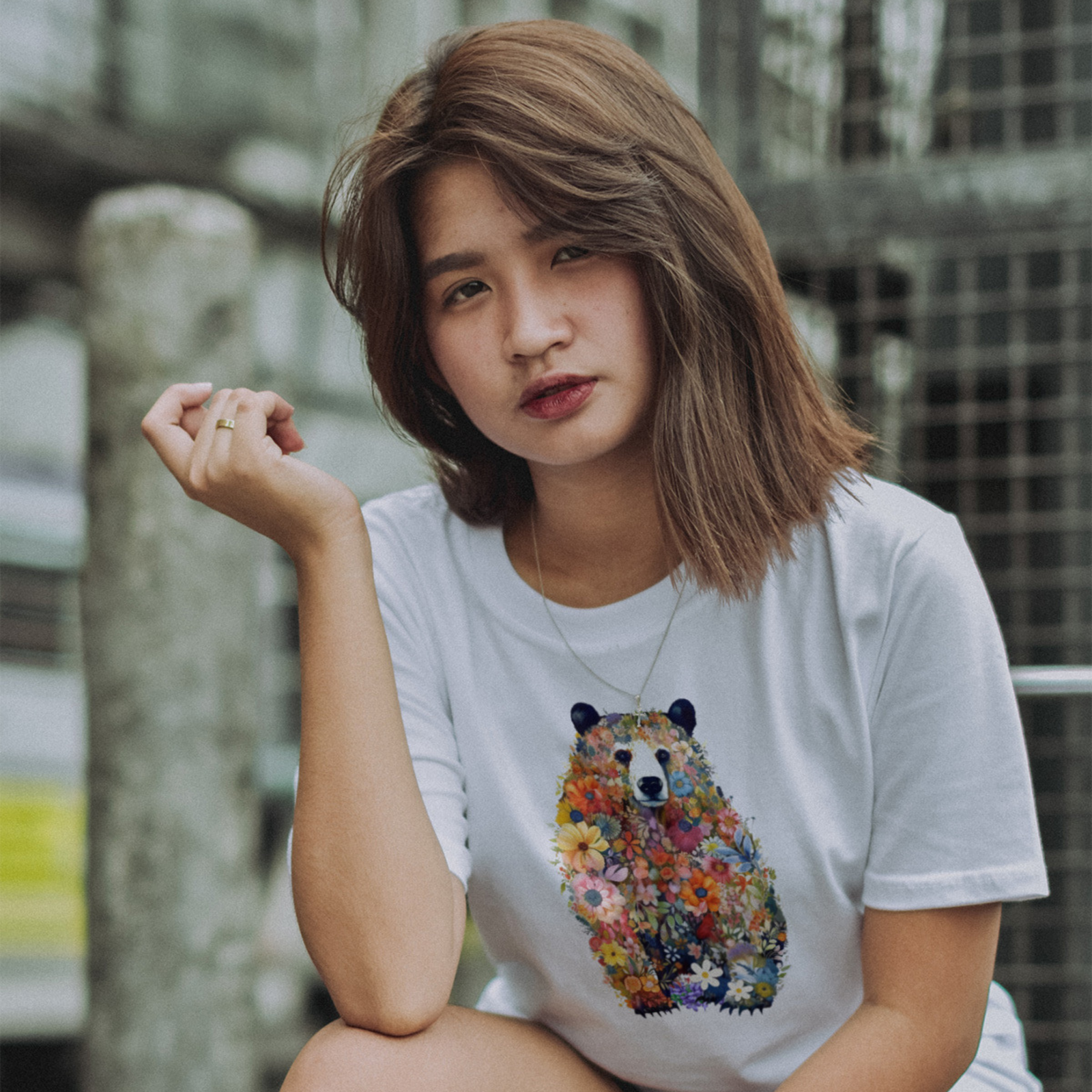 Wildlife Floral Bear Tee: Nature Lover Shirt - Imagin Vibes - 