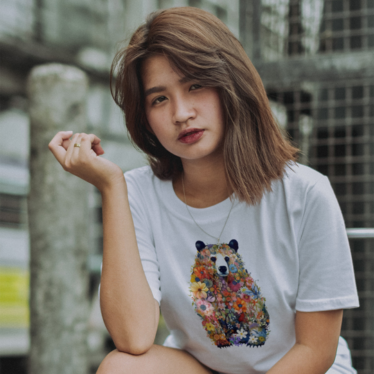 Wildlife Floral Bear Tee: Nature Lover Shirt - Imagin Vibes - 