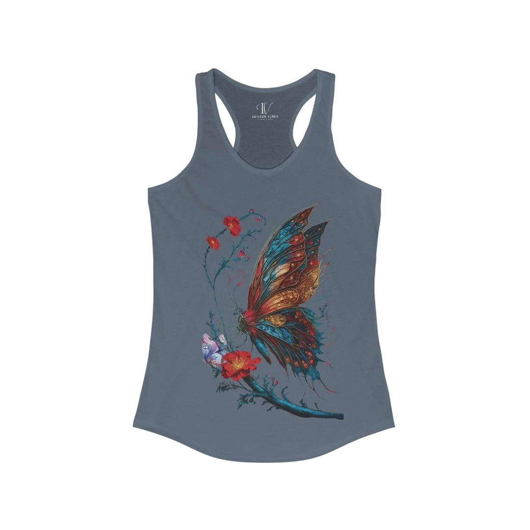 Women's Vintage Floral Love Butterfly Racerback Tank - Imagin Vibes - 